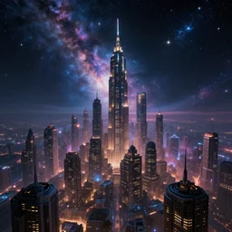 a cosmic city, epic fantasy art, cosmic atmosphere, futuristic, glowing stars, cosmic sky, cosmic architecture, high definiton, high detail, photo - realistic, ultra realistic, hyper realistic, trending on artstation, deviantart, ultra hd, 4 k uhd