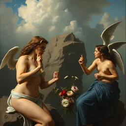 angry aphrodite watches ares giving flowers to confused hades, greek mythology, safe for work, oil reinassance painting by cornelis van poelenburgh and dosso dossi, ultra detailed, concept art, 8 k