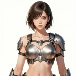 very detailed Illustration of a girl with an armored bra, beautiful girl, short hair, detailed, 2d concept art