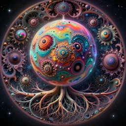 close up circular border with abstract symmetrical designs colorful sphere, cosmic, concept art, nature, fractals, depth of field, roots, fluid simulation in houdini, subsurface scattering, volumetric, very detailed, trending on artstation, rendered in octane, cgsociety
