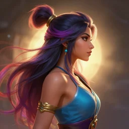 side - profile painted portrait, maya ali as a wind mage, bright backlit, key lighting, smooth, gaudy colors, unreal engine render, maya render, octane render aesthetic, dota! matte painting concept art, official fanart behance hd artstation by james gilleard, jesper ejsing, lois van baarle