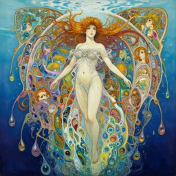 an hiper intricate oil painting of a beautifull woman surounded by hiper detailed inkdrop in underwater, fluid acrilic art, melting colorfull wax drips, colorfull, excelent composition, wide shot, by yoshitaka amano, by greg rutkowski, by alphonse mucha by jeremyg lipkinng, by rhads, by ross tran, by art