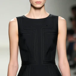 close up of a fashion model with black Thierry Mugler dress in circuit style, official Thierry Mugler editorial,  fall-winter 2015-2016, highly detailed