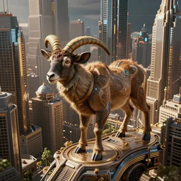 ram in a cityscape, intricate, futuristic, ultra realistic, hyper detailed, cinematic, bold,