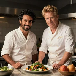 vegetarian guy fieri and gay gordon ramsay in a kitchen