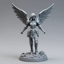 80mm resin detailed miniature of a young armored angel, on textured base; Miniature product Photos, 4K, Full body; Front view