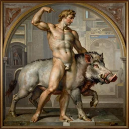 a painting of a boar conqueror, painted by michelangelo
