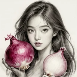 the portrait of an incredibly cute and sophisticated koreanwoman partially made of onions of all colors, an ultrafine detailed illustration by james jean, final fantasy, intricate linework, bright colors, behance contest winner, vanitas, angular, altermodern, unreal engine 5 highly rendered, global illumination, radiant light, detailed and intricate environment