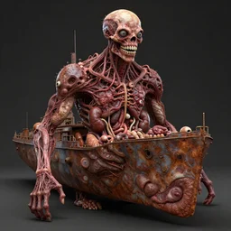 technobiological rusty warship consisting of teeth tumors, veins, meat, kidneys, entrails, guts, skin, blood, eyes. bodyhorror, high detail, photorealism, full length view, concept art, octane render, biopunk cgsociety by hermann nitsch, dariusz zawadzki