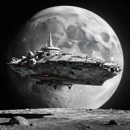 a huge and futuristic ship on the moon, surrealist