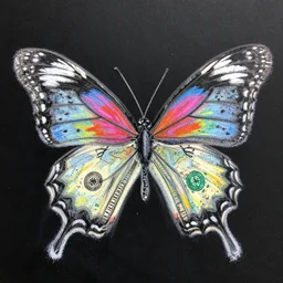butterfly with dollar bills wings, chalk pastel