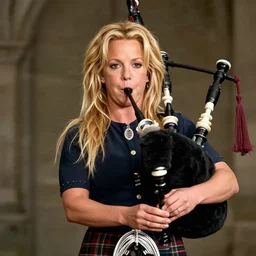 epic realistic portrait of britney spears in scottish clothers and bagpipe, hd, 4 k, 8 k, detailed,