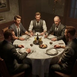 a mafia family having dinner around a table, 3 d render octane, trending on artstation