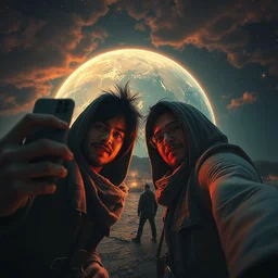 last selfie on earth, post apocalyptical, cinematic, dramatic lightig, rt by artgerm and greg rutkowski, alphonse mucha, cgsociety