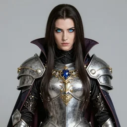 vampire, long dark hair, bright shiny eyes, intricate ornate dress, chest plate, castlevania, character concept art, sharp focus, octane render, unreal engine 5, highly rendered, trending on artstation, detailed linework, illustration by artgerm, wlop, and ayami kojima