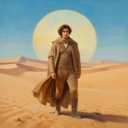 a surreal desert retrofuturist scifi painting about the movie dune by ahmed arfeen