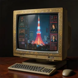 still life of ornate chinese cyberpunk computer crt screen by hieronymus bosch, baroque painting, tokyo neon enter the void still, perfect composition, detailed octane render trending on artstation, 8 k artistic photography, volumetric cinematic perfect light, chiaroscuro, masterpiece, raphael, caravaggio, beksinski, rutkowski
