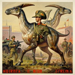 a detailed and complex, highly detailed, soviet propaganda poster depicting a dromaius in military uniform. painting by dmitri moor