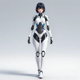 a full body image of a futuristic streamlined exotic clean anime android with a beautiful face of a young woman