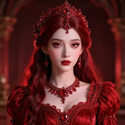 portrait of wonderful princess of ruby with fair skin, ornate 8 k gorgeous intricate detailed, red accent lighting, dramatic light, octane render