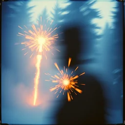 kodak portra 4 0 0, wetplate, muted colours, blueberry, 1 9 1 0 s style, motion blur, portrait photo of a backdrop, explosions, rockets, bombs, sparkling, lumberjack, forest, snow, fog, by georges melies and by britt marling