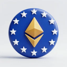 an eu flag with white stars around it, ethereum symbol, 3 d, octane render