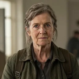 an amazing portrait photo of Ellie from The last Of Us as an old retired woman, award winning photo, very detailed, cinematic, beautiful lighting effects