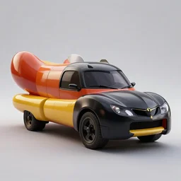 Batmobile in the shape of the oscar Meyers car wienermobile, stylized, realistic, 4k