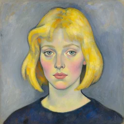 blond hair woman with grey eyes and bob haircut drawn by paul gauguin