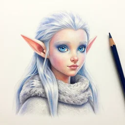 Colored pencil art on paper, Frost Elf, highly detailed, artstation, MasterPiece, Award-Winning, Caran d'Ache Luminance