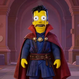 doctor strange in the art style of simpsons, pixar, unreal engine render, soft radiant highlight, detailed background, digital art