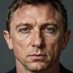 daniel craig by kehinde wiley and rembrandt. photorealistic facial features, portrait, detailed face, ultra high details, large, close - up.