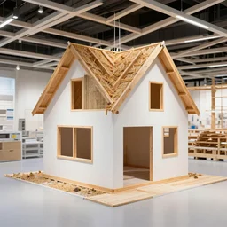 a house under construction inside the ikea shop, 4k