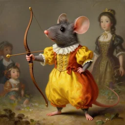 anthropomorphic art of anthropomorphic mouse holding a bow, victorian bright clothing by artgerm, victo ngai, ryohji hase, artstation, highly detailed digital painting, smooth, global illumination, fantasy art by greg rutkowsky, karl spitzweg