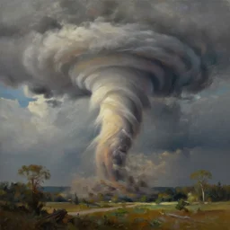 a stunning oil painting of a powerful tornado