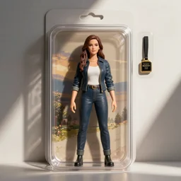 a jenny mccarthy action figure, product shot, with accessories
