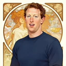 masterpiece illustration of mark zuckerberg in the style of Alphonse mucha