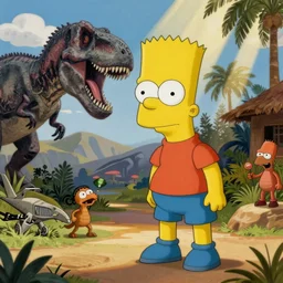concept art painting of bart simpson in jurassic park, by james gurney and greg rutkowski