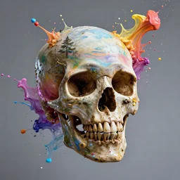magical paint exploding and flowing from the artist's sceneryskull
