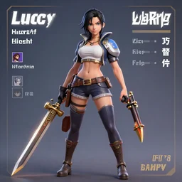 character sheet of Lucy heartfilia as a champion in the game wild rift. 3d render, unreal engine 5, 8k resolution, sfw