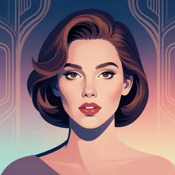 sherilyn fenn 2 6 years old, retro futurism, half portrait by stanley artgerm, dramatic lighting, ilya kuvshinov, trending on artstation, flat colour, geometric curves, gradient filter, pleasing tone colours, art deco patterns