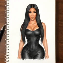 rock and rule style drawing of kim kardashian