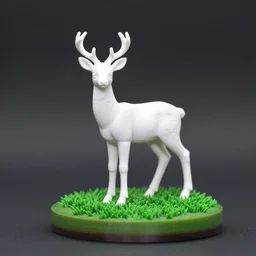 painted 3 d printed figurine of a white - tailed deer on cylindrical base, grassy knoll