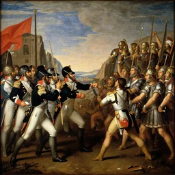 a renaissance painting of napoleon's army and the roman army fighting.