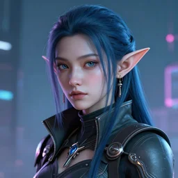 portrait of an elf in a cyberpunk style, digital art, highly-detailed, artstation cgsociety masterpiece
