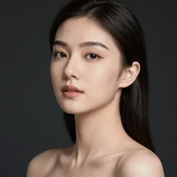 a beautiful asian woman with high cheekbones. Studio photography