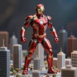 Giant-Man towers over a model city, closeup, photography by Julia Fullerton-Batten