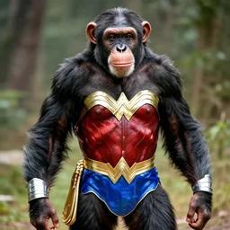 a beautiful Chimpanzee dressed as Wonder Woman. Hyperreal, Trending on Artstation photography in the style of Mario Testino
