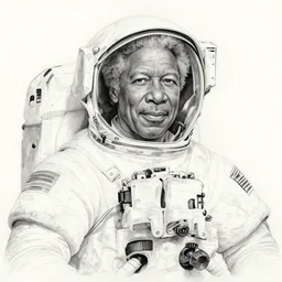 a pencil drawing of a morgan freeman as an astronaut, by shel silverstein