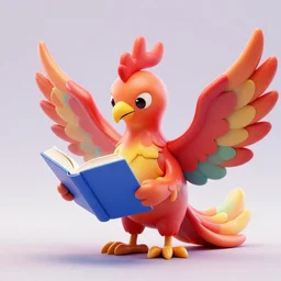 A render of a phoenix reading a book | Detailed | HD | Digital Art | 2018 | Modern | DC | Color | Glossy | 3D | Raytraced | Award Winning |  Artstation | Trending | Viral | Colorful | Amazing | Cute | Artistic | Soft Lighting | Cell Shader